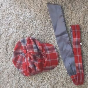 Red plaid Hat and belt set